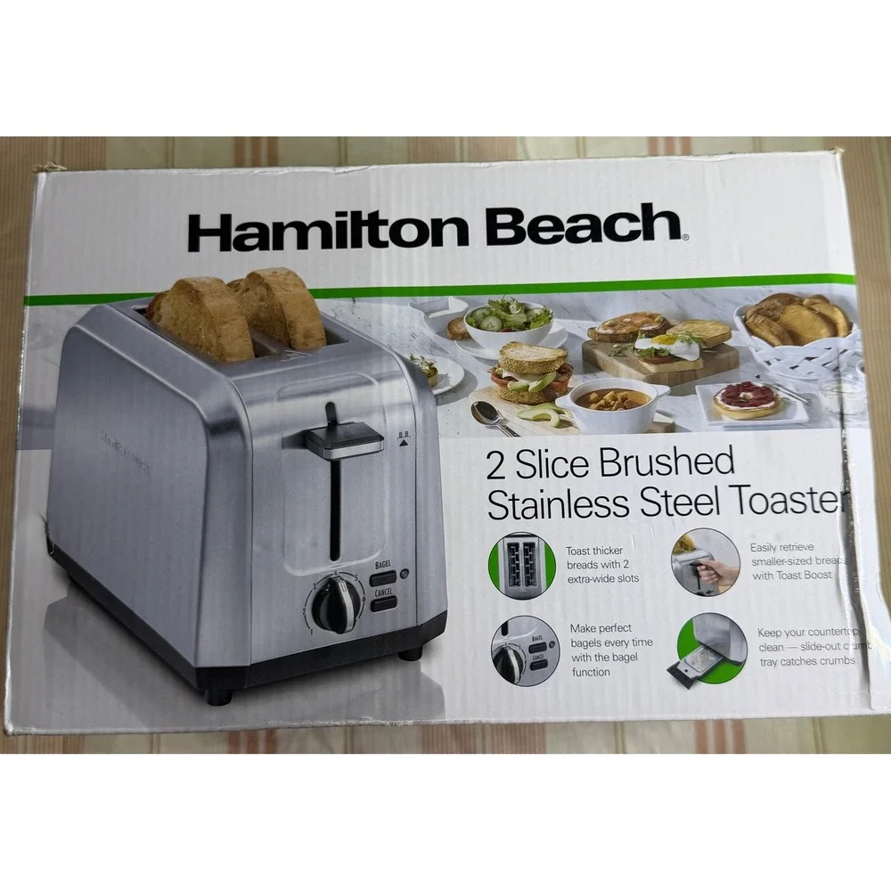 Hamilton Beach 2 Slice Brushed Stainless Steel Toaster 22714G Extra Wide Slots